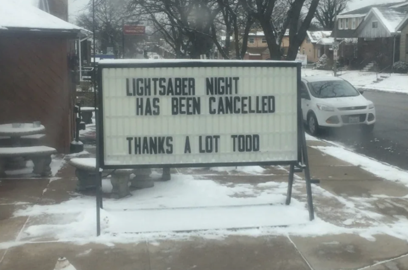 LIGHTSABER NIGHT HAS BEEN CANCELLED THANKS A LOT TODD