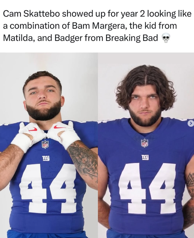Cam Skattebo showed up for year 2 looking like a combination of Bam Margera, the kid from Matilda, and Badger from Breaking Bad NFL ny ny 44.44
