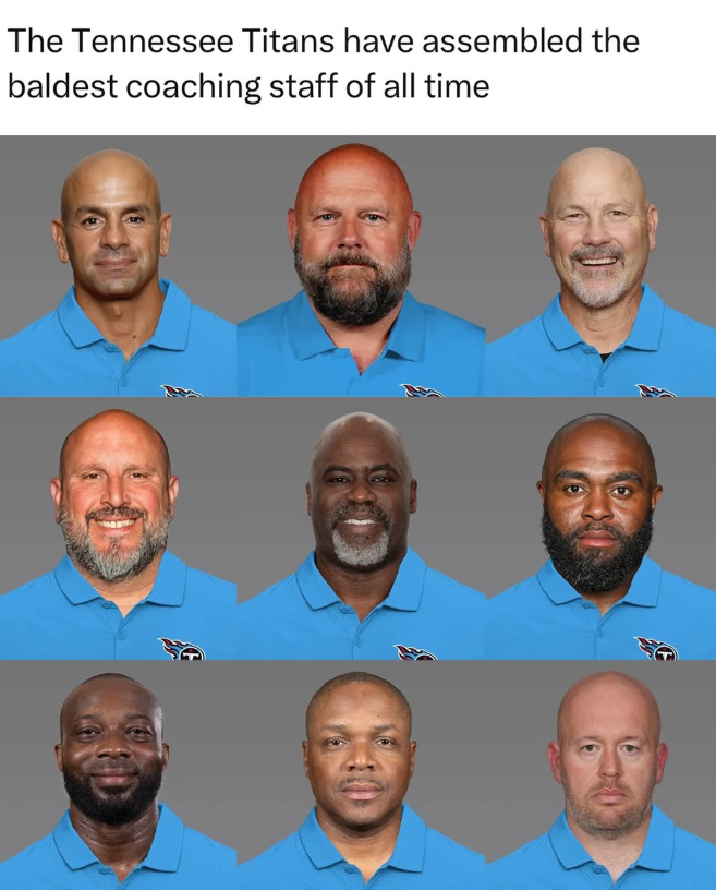 The Tennessee Titans have assembled the baldest coaching staff of all time