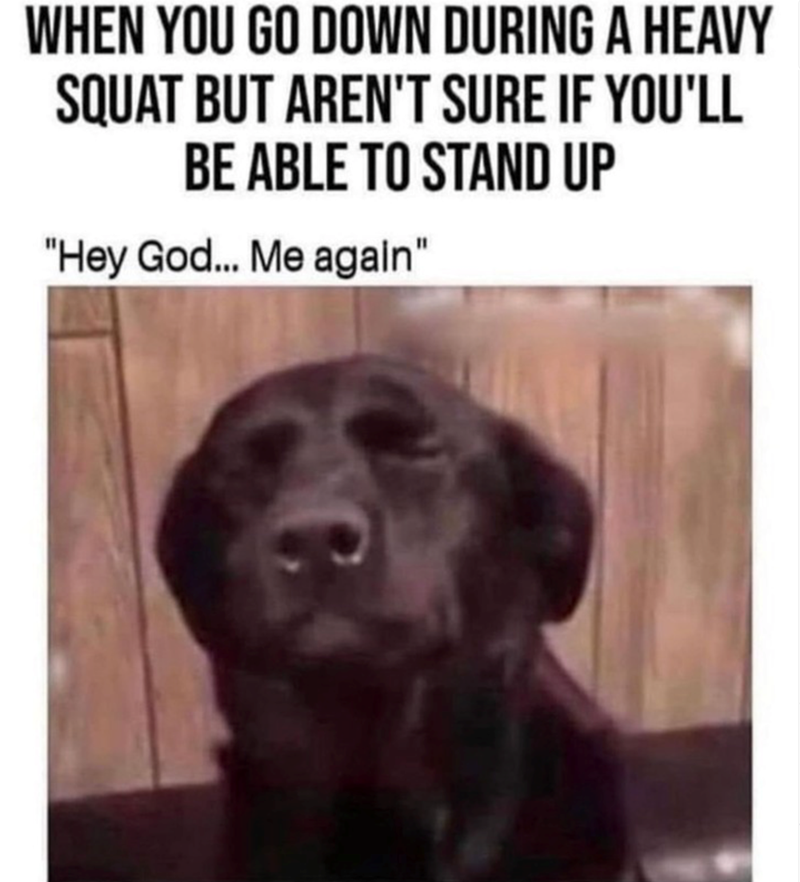 WHEN YOU GO DOWN DURING A HEAVY SQUAT BUT AREN'T SURE IF YOU'LL BE ABLE TO STAND UP "Hey God... Me again"