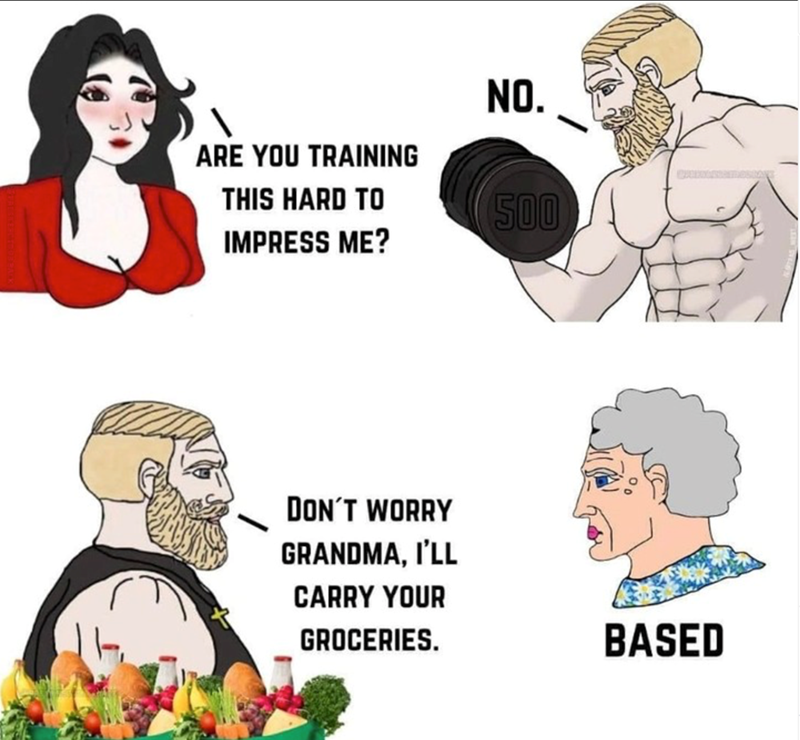 ARE YOU TRAINING THIS HARD TO IMPRESS ME? NO. 500 DON'T WORRY GRANDMA, I'LL CARRY YOUR GROCERIES. BASED