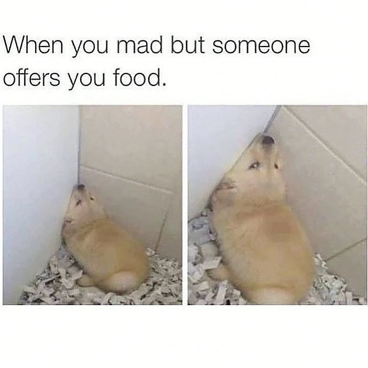 When you mad but someone offers you food.
