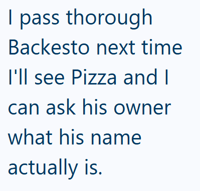 I pass thorough Backesto next time I'll see Pizza and I can ask his owner what his name actually is.
