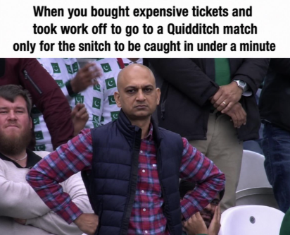 When you bought expensive tickets and took work off to go to a Quidditch match only for the snitch to be caught in under a minute
