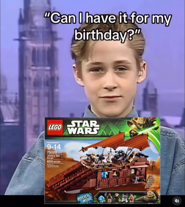 "Can I have it for my birthday?" STAR LEGO WARS Ages/edades 9-14 75020 Jabba's Sail Barge 850 pcs/pzs POSTER INSIDE