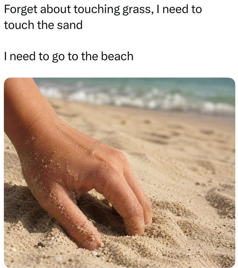 Forget about touching grass, I need to touch the sand I need to go to the beach