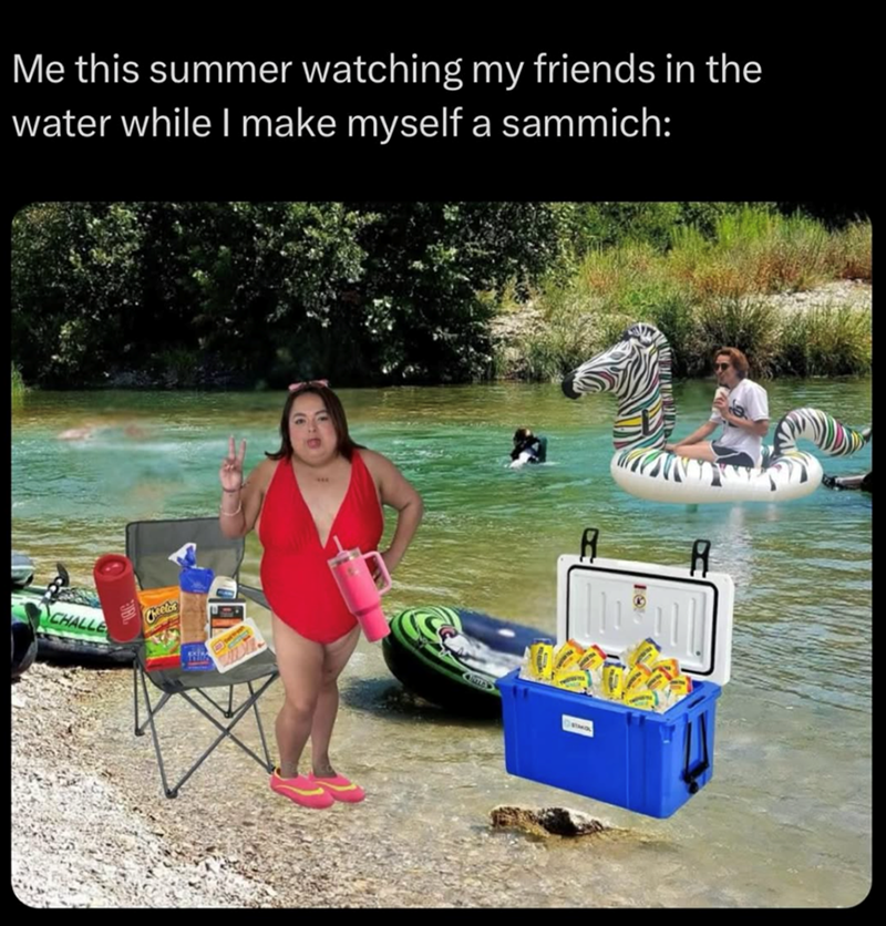 Me this summer watching my friends in the water while I make myself a sammich: Cheetos CONTA