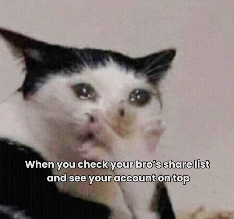 When you check your bro's share list and see your account on top