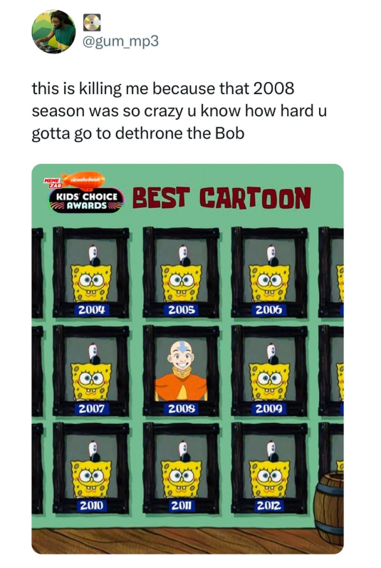 @gum_mp3 this is killing me because that 2008 season was so crazy u know how hard u gotta go to dethrone the Bob MEME ZAR KIDS CHOICE BEST BEST CARTOON AWARDS 2004 2005 2006 2007 2008 2009 2010 2011 2012