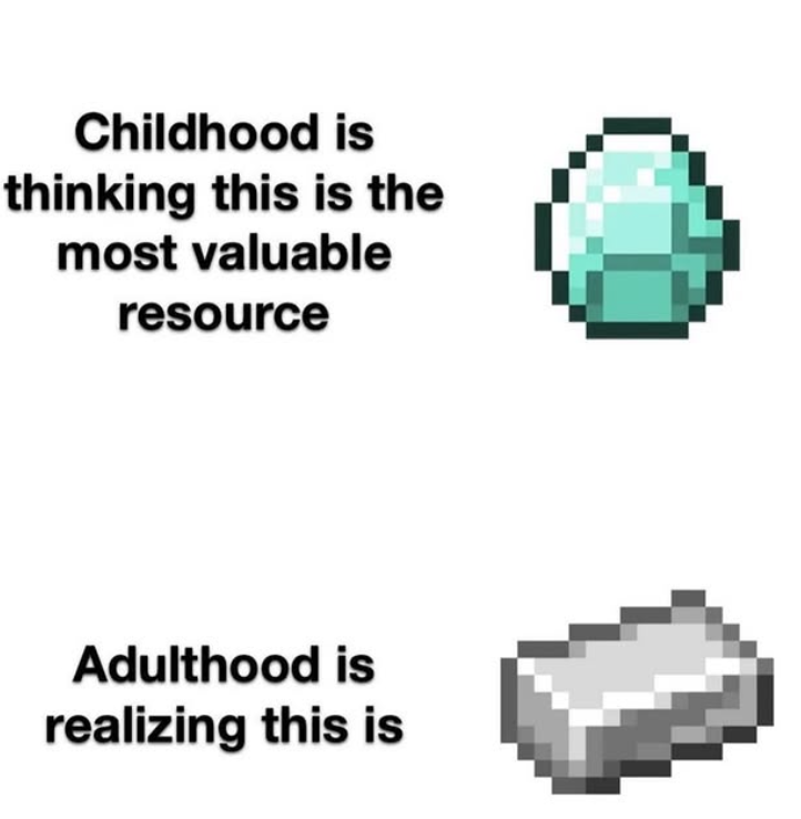 Childhood is thinking this is the most valuable resource Adulthood is realizing this is