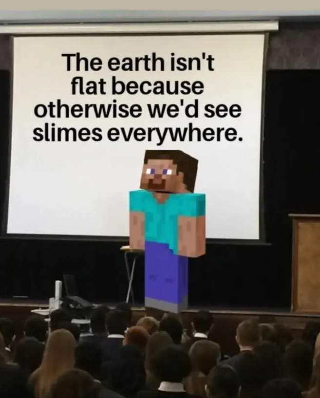 The earth isn't flat because otherwise we'd see slimes everywhere.