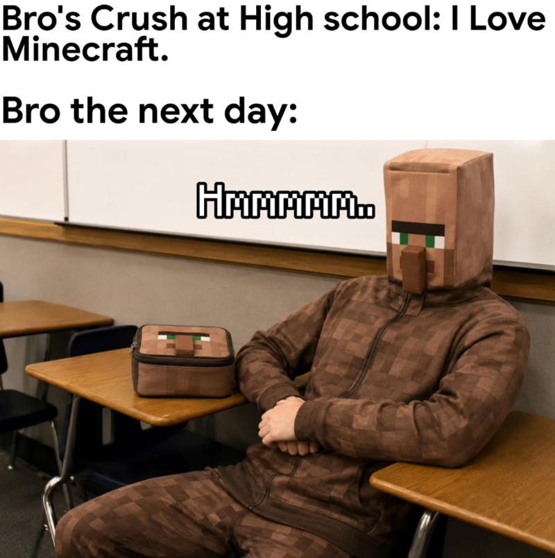 Bro's Crush at High school: I Love Minecraft. Bro the next day: HAAAAA..