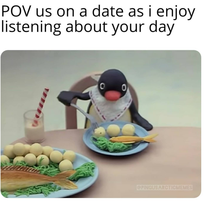 POV us on a date as i enjoy listening about your day O 0 OPINGUSARCTICMEMES