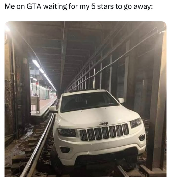 Me on GTA waiting for my 5 stars to go away: GOODGGES wwwwww wwwwwww Jeep wwwww