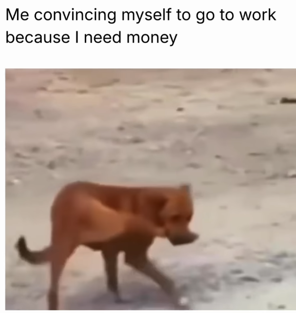 Me convincing myself to go to work because I need money