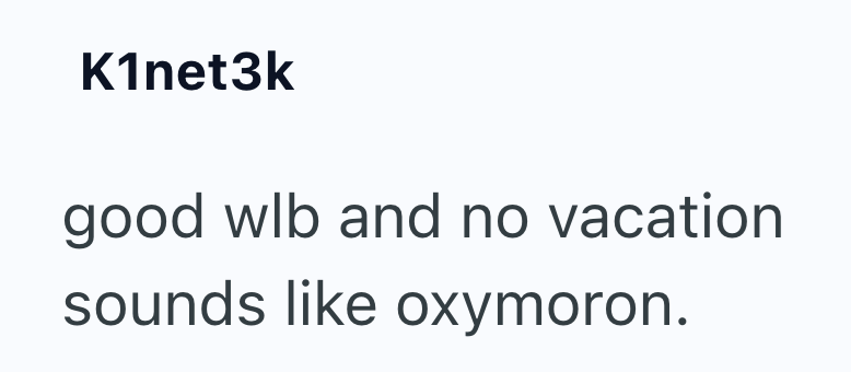 K1net3k good wlb and no vacation sounds like oxymoron.