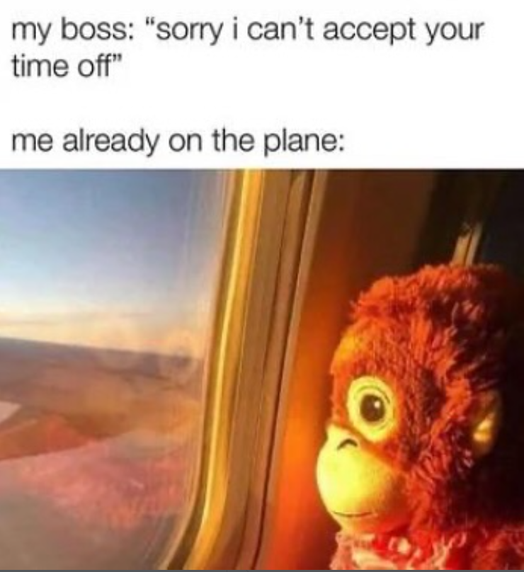 my boss: "sorry i can't accept your time off" me already on the plane: