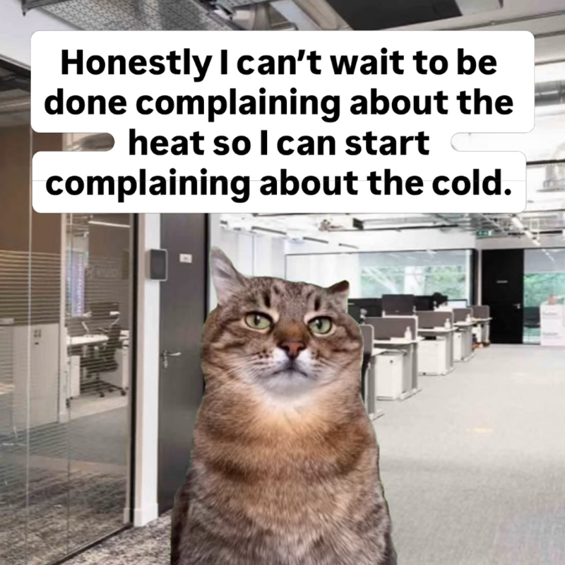 Honestly I can't wait to be done complaining about the heat so I can start complaining about the cold.