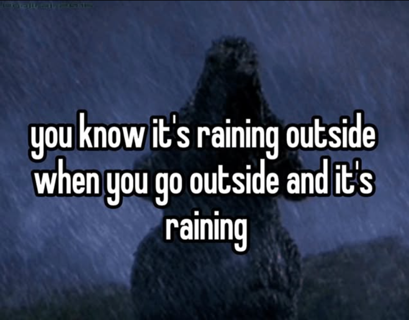 you know it's raining outside when you go outside and it's raining