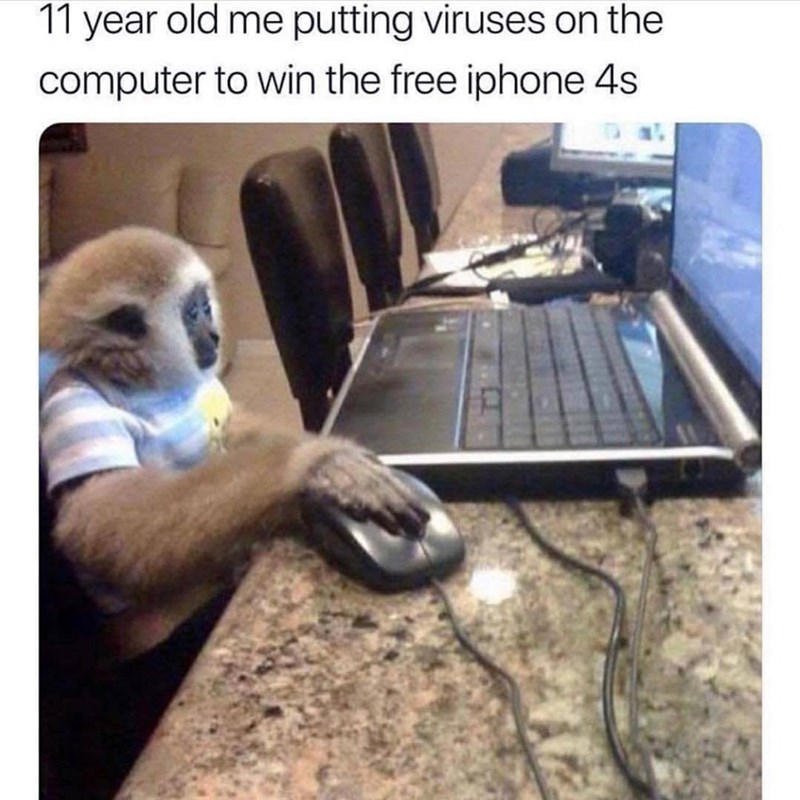 11 year old me putting viruses on the computer to win the free iphone 4s