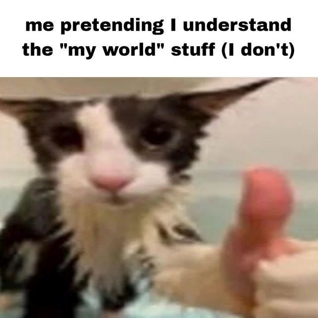 me pretending I understand the "my world" stuff (I don't)