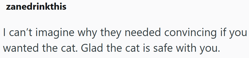 zanedrinkthis I can't imagine why they needed convincing if you wanted the cat. Glad the cat is safe with you.