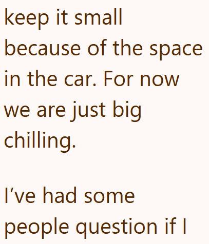 keep it small because of the space in the car. For now we are just big chilling. I've had some people question if I