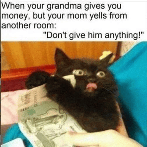 When your grandma gives you money, but your mom yells from another room: "Don't give him anything!"