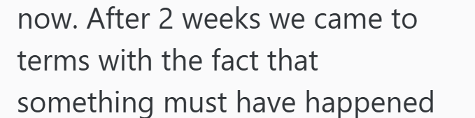 now. After 2 weeks we came to terms with the fact that something must have happened