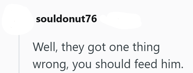 souldonut76 Well, they got one thing wrong, you should feed him.