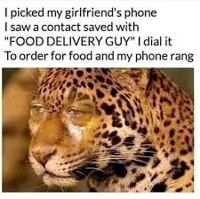 I picked my girlfriend's phone I saw a contact saved with "FOOD DELIVERY GUY" I dial it To order for food and my phone rang