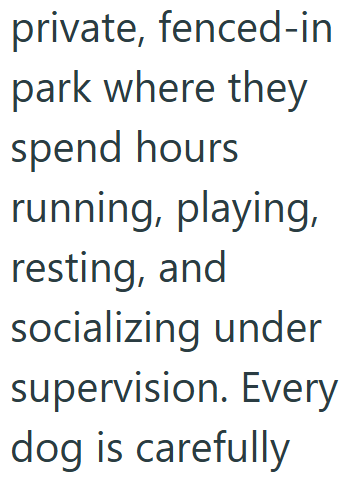 private, fenced-in park where they spend hours running, playing, resting, and socializing under supervision. Every dog is carefully