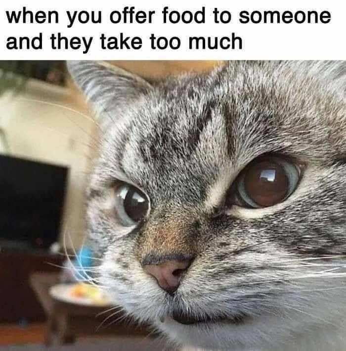 when you offer food to someone and they take too much