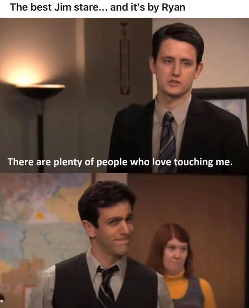 The best Jim stare... and it's by Ryan There are plenty of people who love touching me.