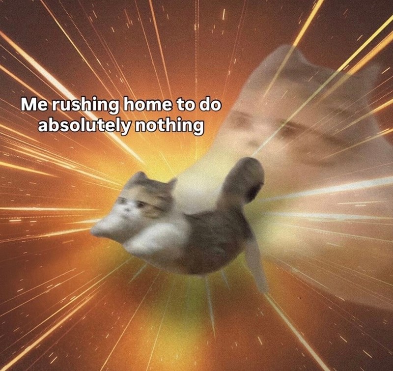 Me rushing home to do absolutely nothing