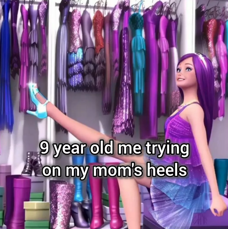 9 year old me trying on my mom's heels ge