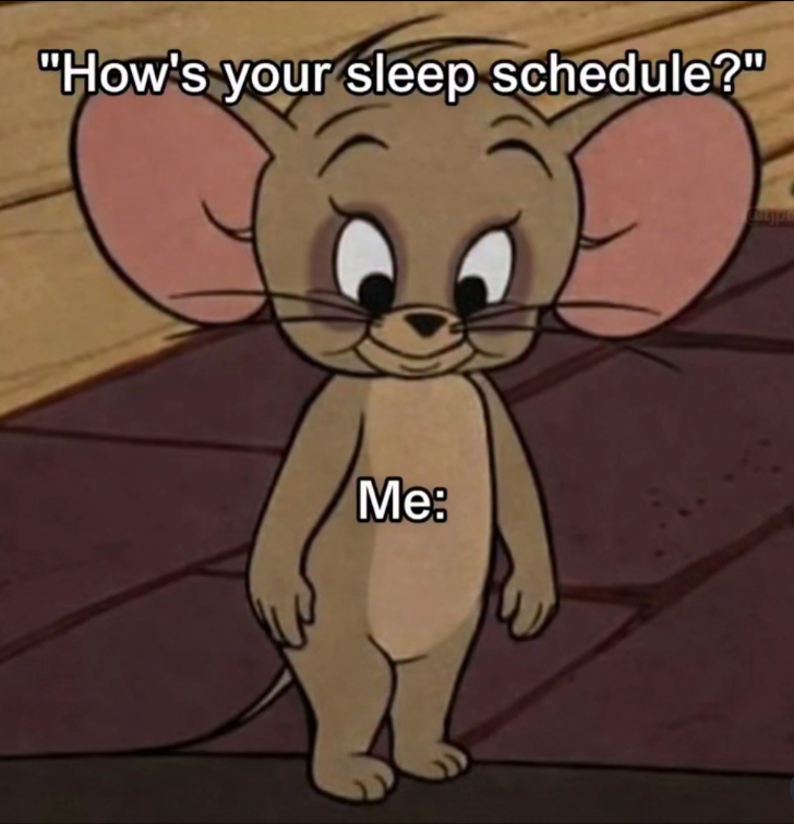 "How's your sleep schedule?" Me: