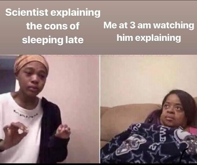 Scientist explaining the cons of sleeping late Me at 3 am watching him explaining IMBLE