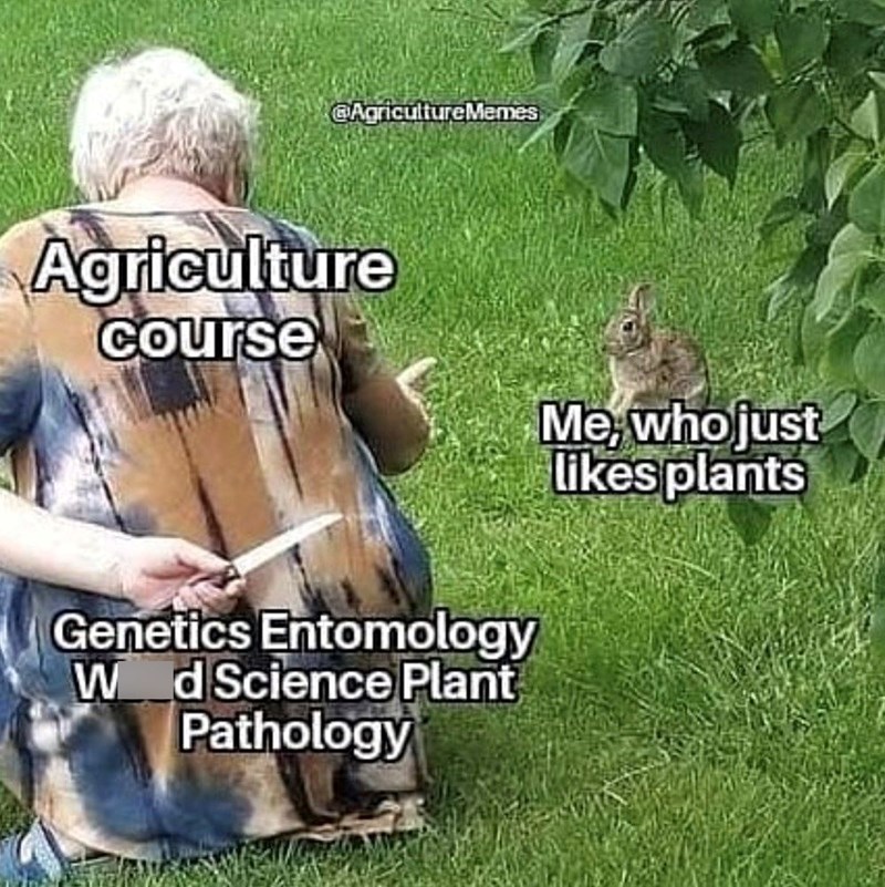 @AgricultureMemes Agriculture Course Genetics Entomology W d Science Plant Pathology Me, who just likes plants