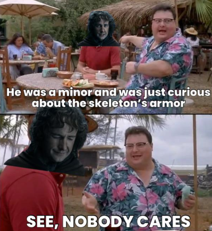 He was a minor and was just curious about the skeleton's armor SEE, NOBODY CARES
