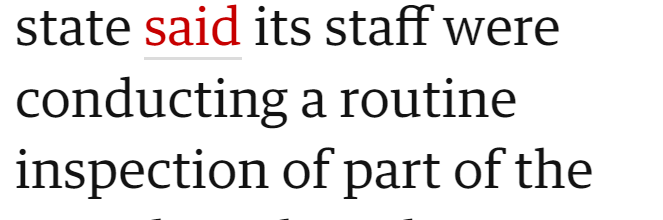 state said its staff were conducting a routine inspection of part of the
