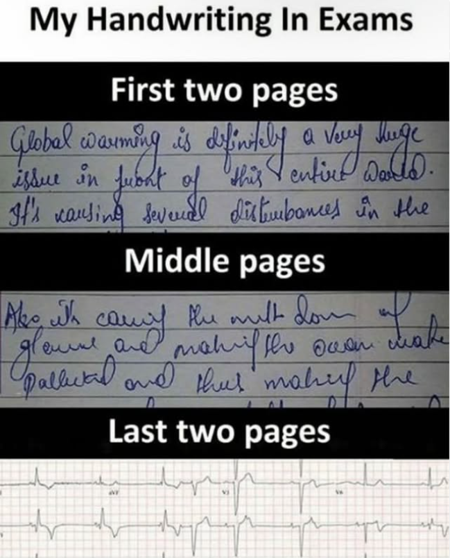 My Handwriting In Exams First two pages Very Миде Global warming is definitely issure in fuent of enrich Danld. this It's causing several disturbances in the Middle pages Ako ith camiy the mult down of the glause and making the oven wa pallival and thus make the Last two pages