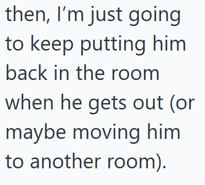 then, I'm just going to keep putting him back in the room when he gets out (or maybe moving him to another room).