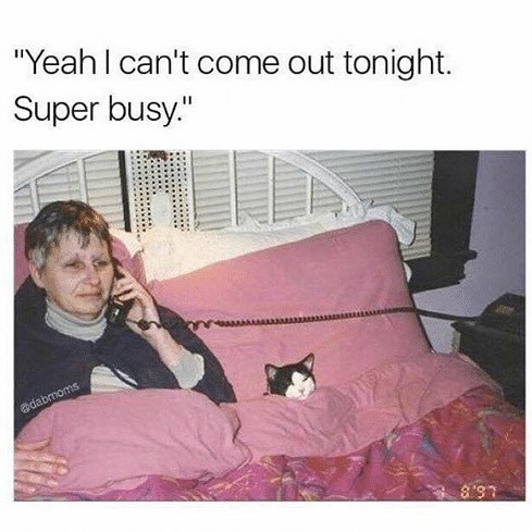 "Yeah I can't come out tonight. Super busy." dabmoms 897