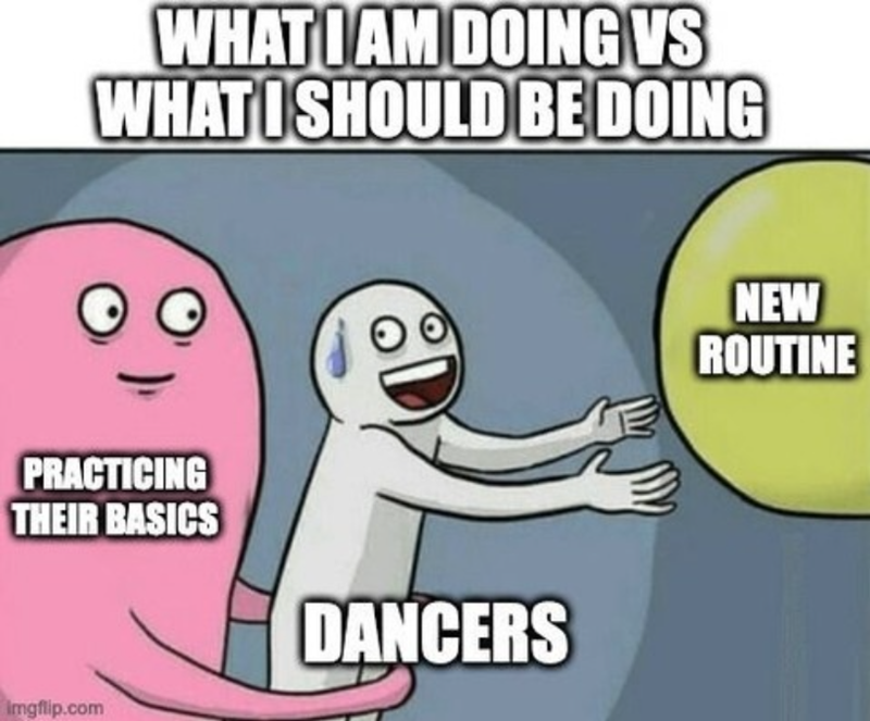 WHAT I AM DOING VS WHAT I SHOULD BE DOING PRACTICING THEIR BASICS DANCERS Imgflip.com NEW ROUTINE