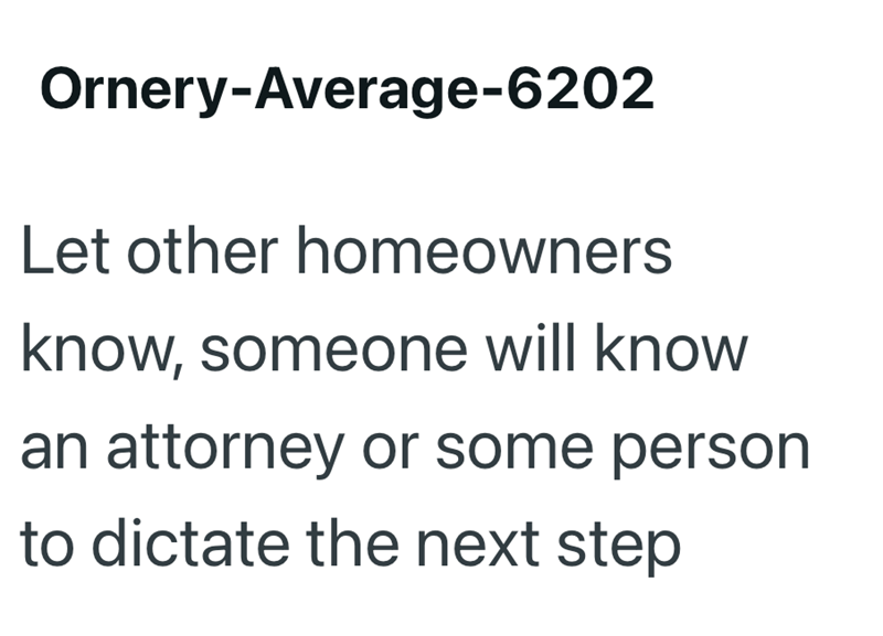 Ornery-Average-6202 Let other homeowners know, someone will know an attorney or some person to dictate the next step