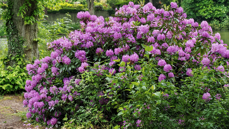 Rhododendron bush in a large and foresty garden.