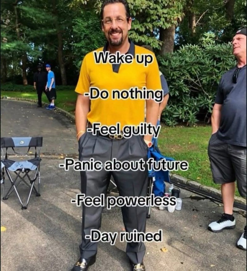 Wake up -Do nothing Feel guilty -Panic about future -Feel powerless -Day ruined
