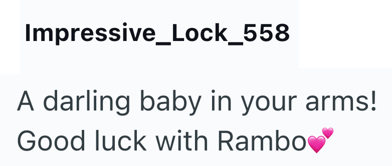 Impressive Lock_558 A darling baby in your arms! Good luck with Rambo❤