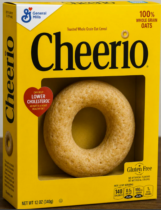 SETIME General Mills Cheerio Toasted Whole Grain Oat Cereal 100% WHOLE GRAIN OATS Cheerio CAN HELP LOWER CHOLESTEROL AS PART OF A HEART HEALTHY DIET wwandaal NET WT 12 OZ (340g) Gluten Free NO ARTIFICIAL FLAVORS NO ARTIFICIAL COLORS PER 1 CUP SERVING 140 0.5 190 CALORIES SAT FAT 3%DV 1₁ SODIUM TOTAL SUGARS %DV